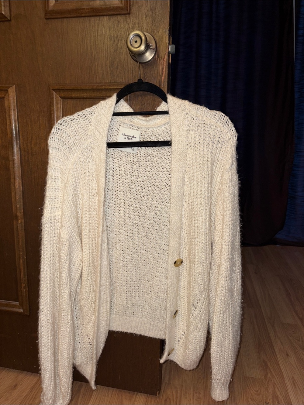 Abercrombie & Fitch Cream Chunky Open-Weave Button Cardigan